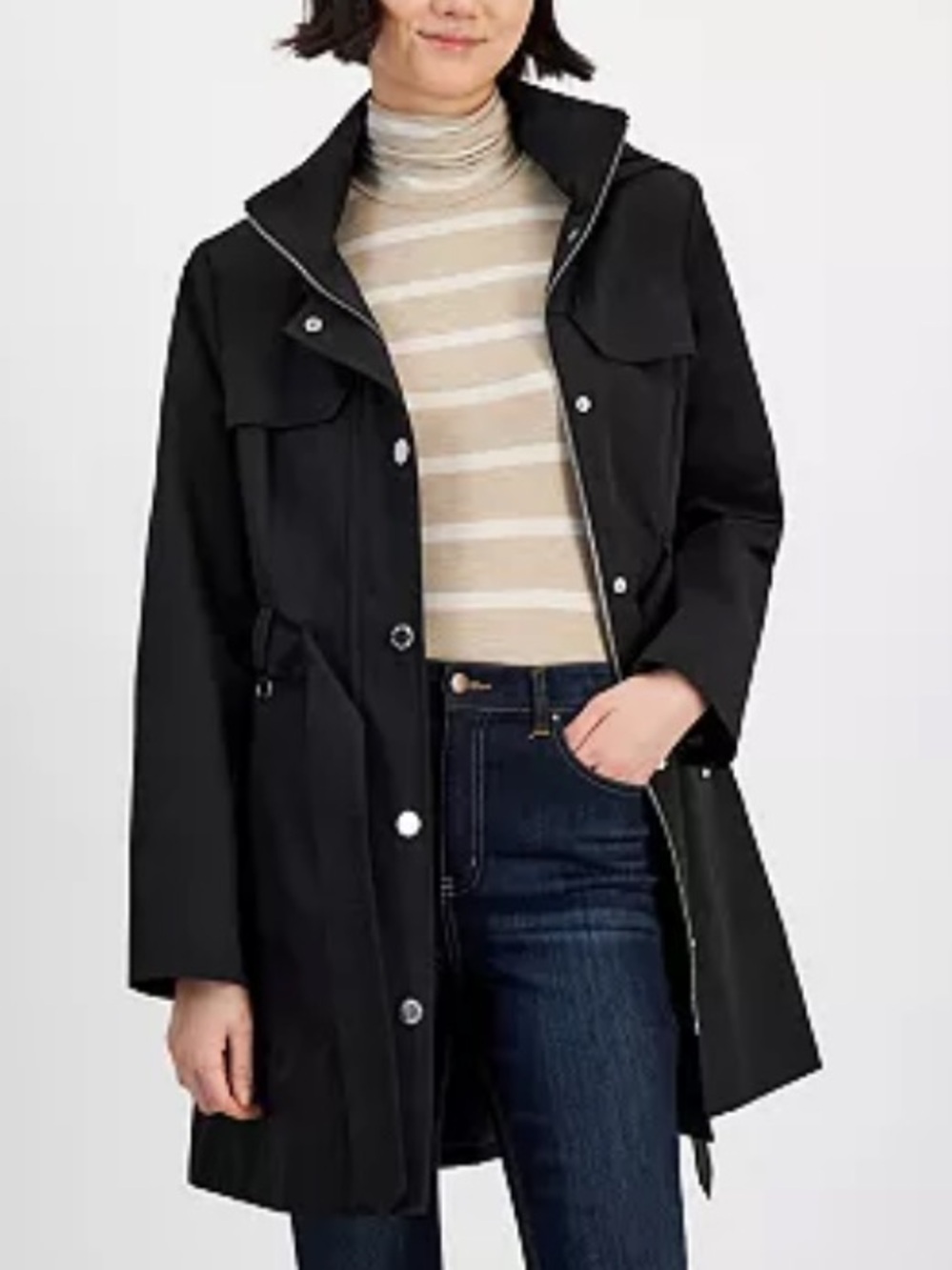 London Fog Black Trench Coat with Snap Front